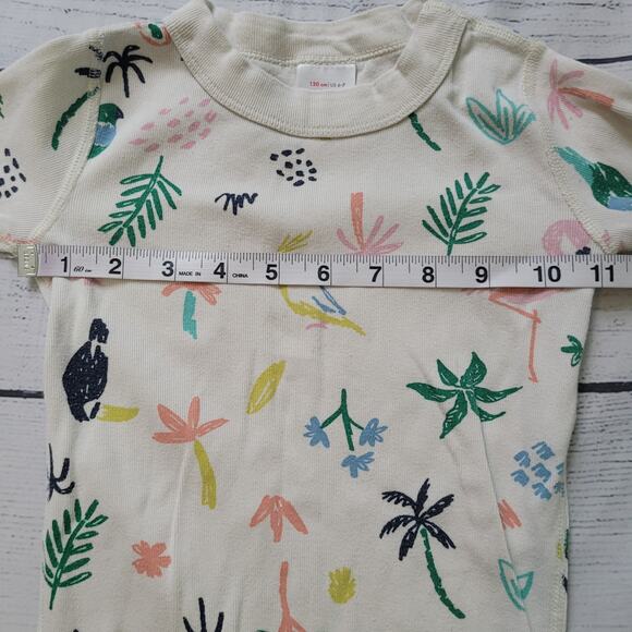 Hanna Andersson Size 6/7 Bird Print Long Sleeve Pajama Top Palm Tree Cute - Picture 4 of 7